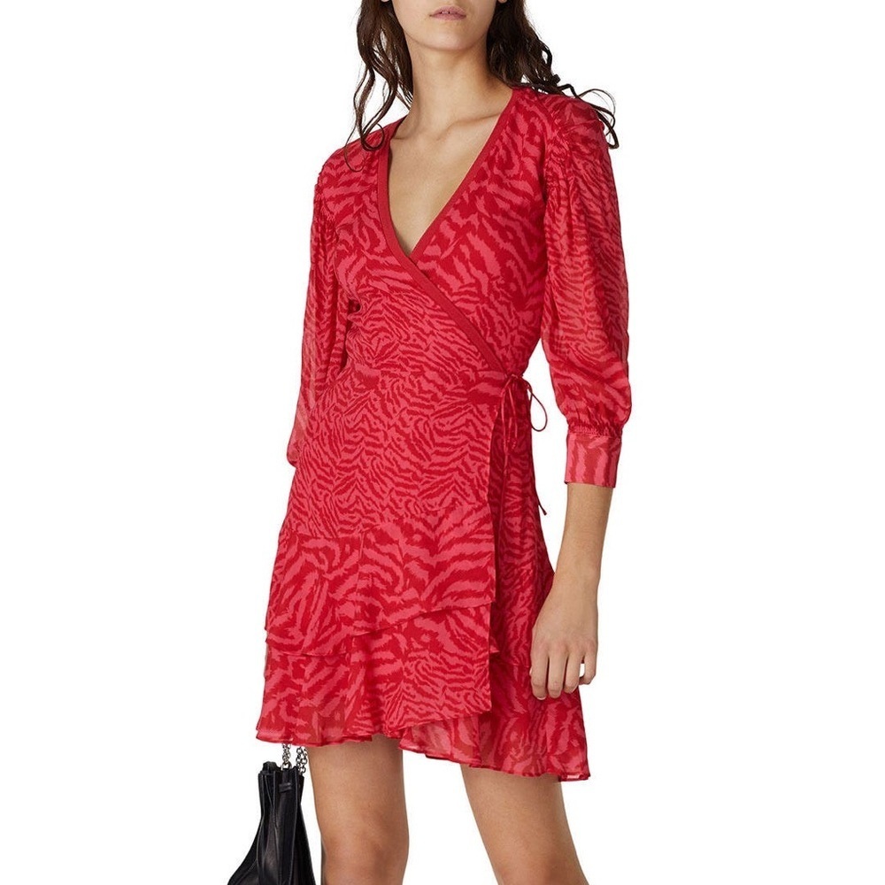 All Saints Keva Remix Red Zebra Print Dress Size XSMALL - Picture 3 of 13